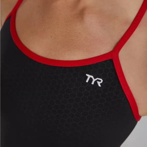 NWT! TYR Women's Black One Piece with Red Trim - Picture 4 of 7